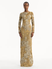 Oscar de la Renta Hibiscus Metallic Guipure Gown