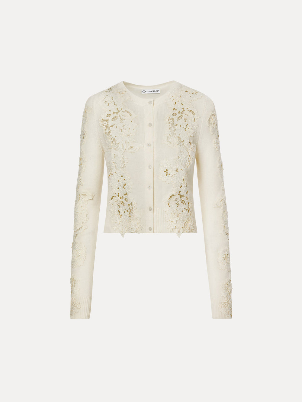Oscar de la Renta Porcelain Flower Guipure Insert Cardigan