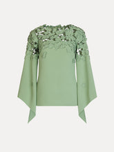 Oscar de la Renta Floral Appliqué Lattice Blouse