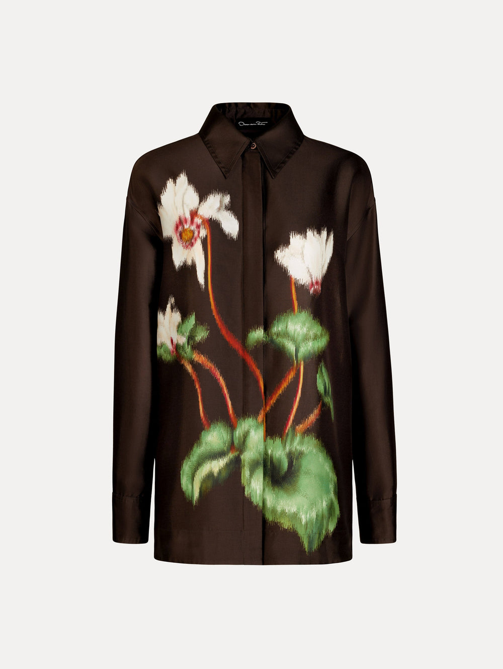 Oscar de la Renta Chiné Cyclamen Silk Mikado Blouse
