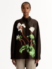 Oscar de la Renta Chiné Cyclamen Silk Mikado Blouse