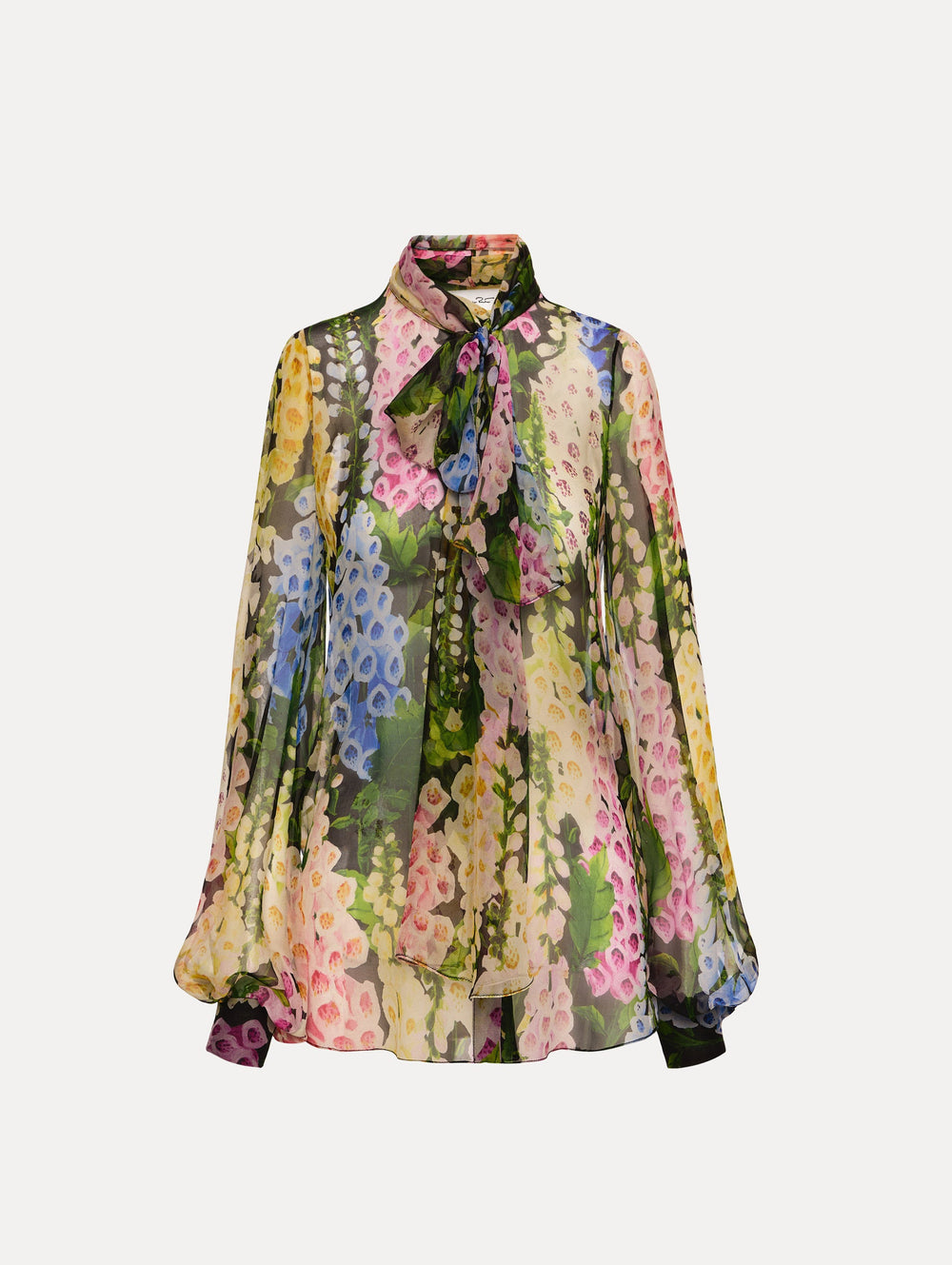 Oscar de la Renta Foxglove Tie-Neck Chiffon Blouse