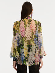 Oscar de la Renta Foxglove Tie-Neck Chiffon Blouse