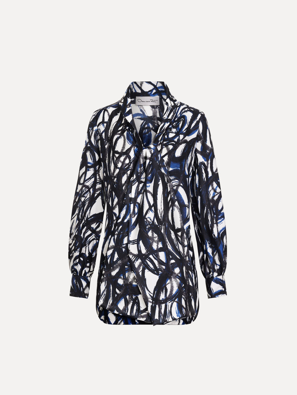 Oscar de la Renta Abstract Sketch Silk Twill Blouse