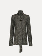 Oscar de la Renta Chevron Tie-Neck Silk Twill Blouse