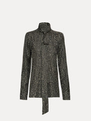 Oscar de la Renta Chevron Tie-Neck Silk Twill Blouse