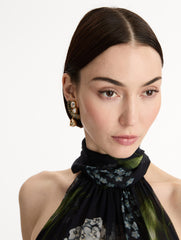 Oscar de la Renta Fan Rhinestone Clip-On Earrings