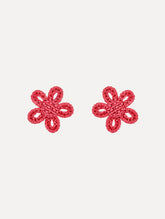 Oscar de la Renta Small Woven Raffia Flower Earrings