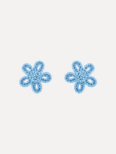 Oscar de la Renta Small Woven Raffia Flower Earrings