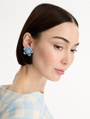 Oscar de la Renta Small Woven Raffia Flower Earrings