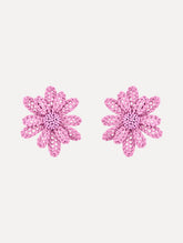 Oscar de la Renta Large Woven Raffia Flower Earrings