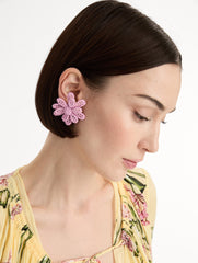 Oscar de la Renta Large Woven Raffia Flower Earrings