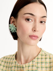 Oscar de la Renta Large Woven Raffia Flower Earrings