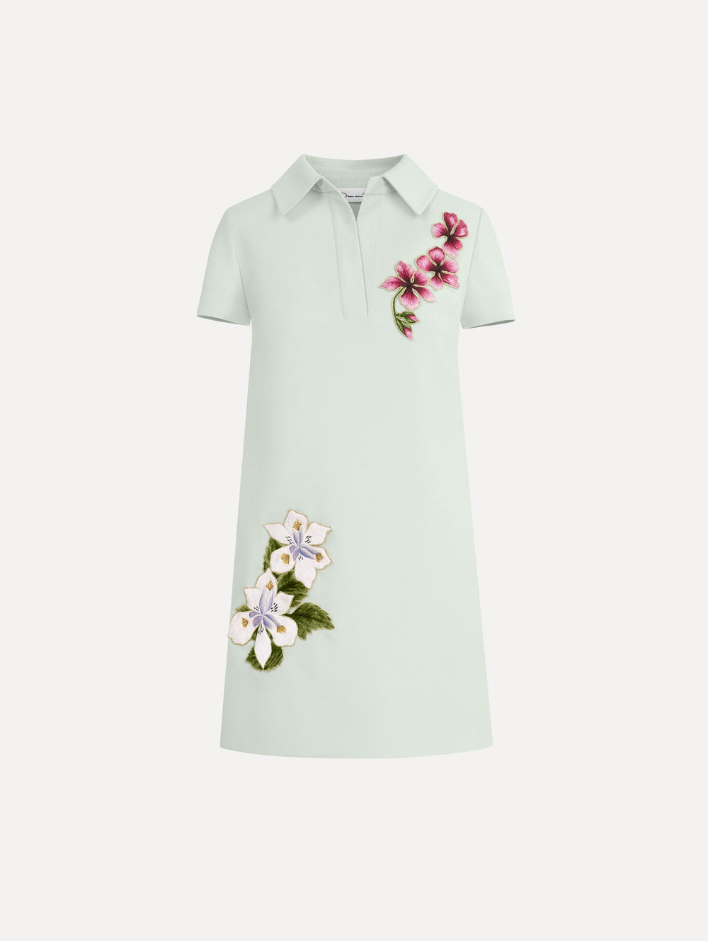 Oscar de la Renta Dominican Mixed-Floral Threadwork Shift Dress