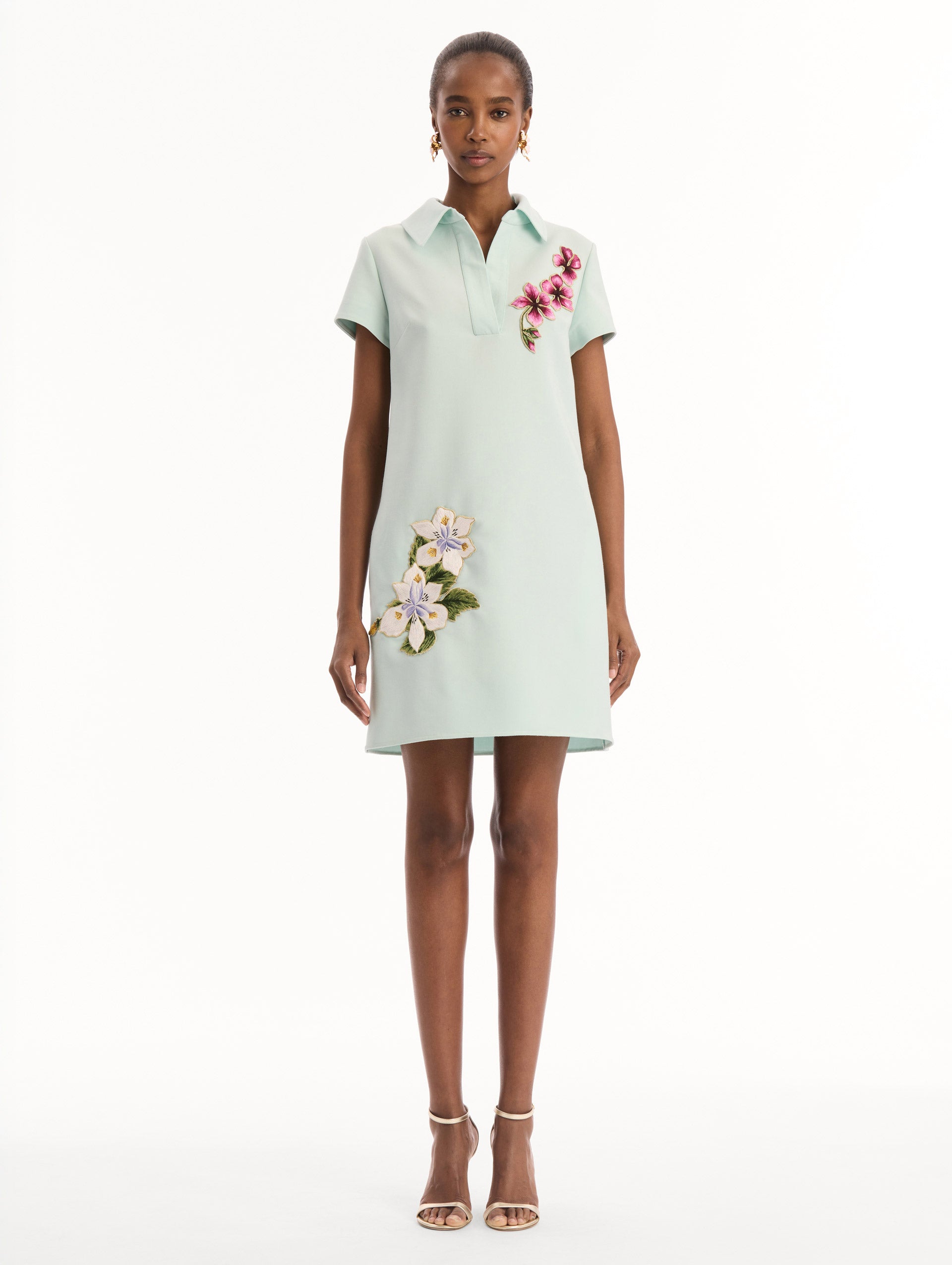 Oscar de la Renta Dominican Mixed-Floral Threadwork Shift Dress
