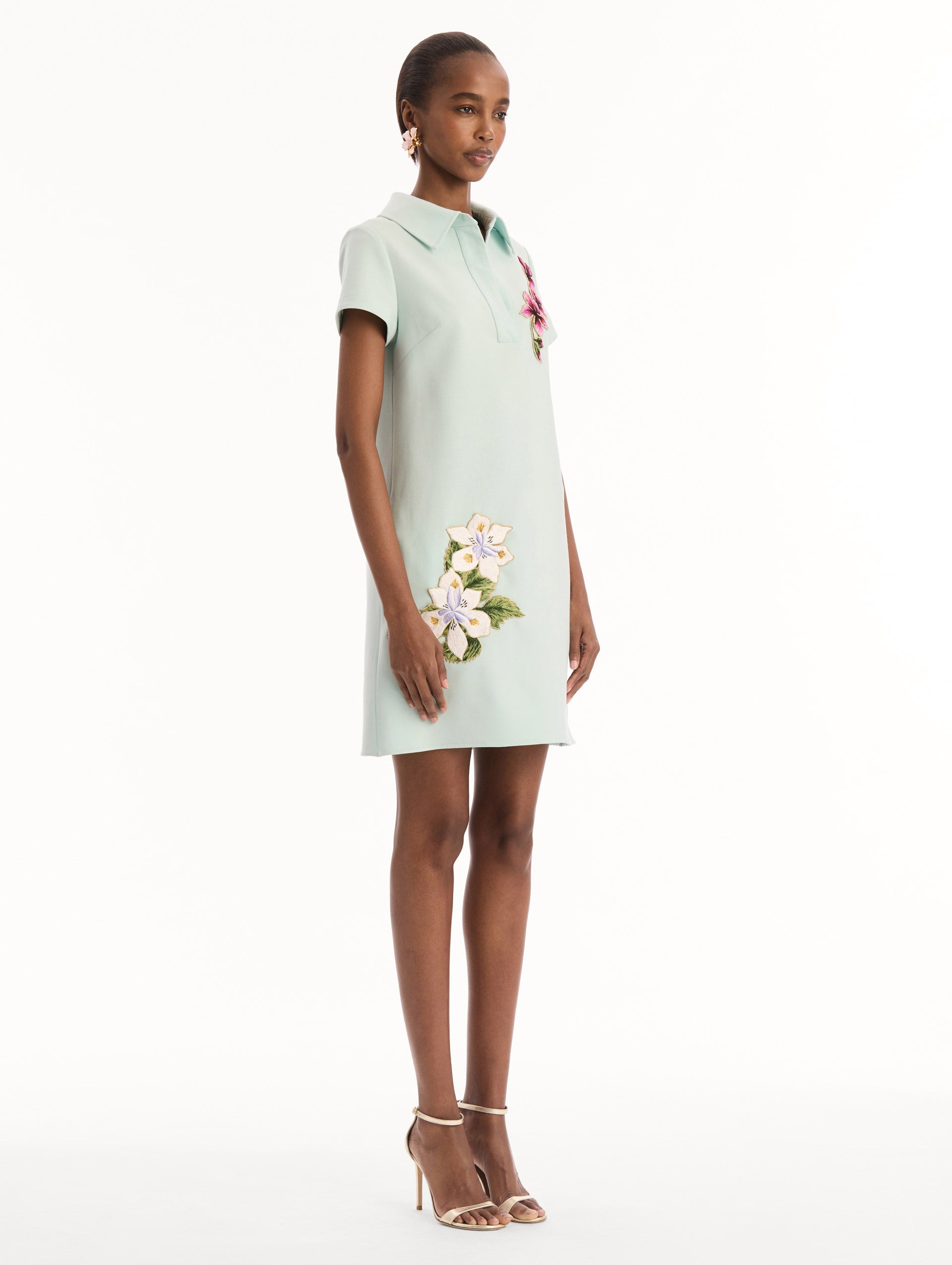 Oscar de la Renta Dominican Mixed-Floral Threadwork Shift Dress