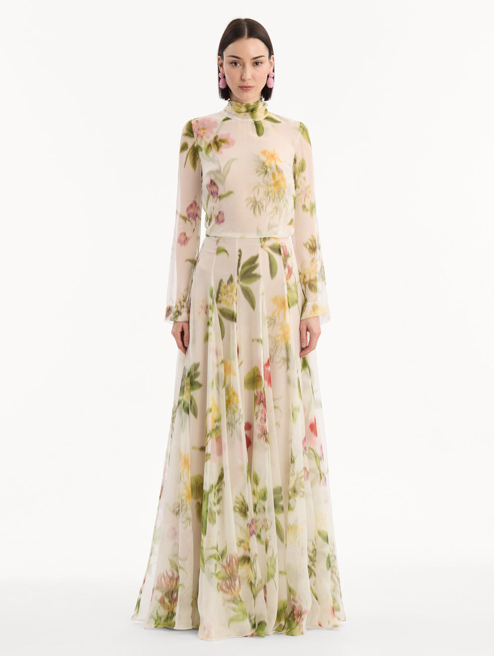 Oscar de la Renta Chiné Dominican Mixed-Floral Chiffon Gown