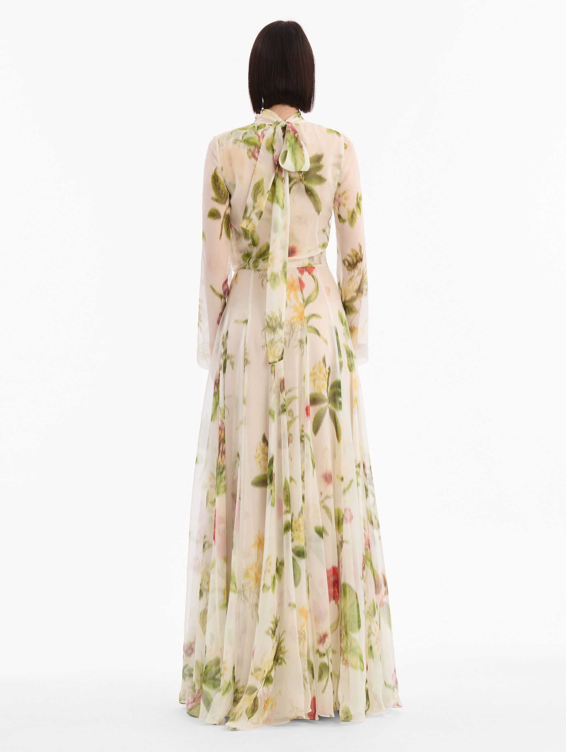 Oscar de la Renta Chiné Dominican Mixed-Floral Chiffon Gown