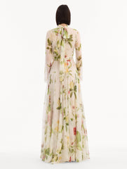 Oscar de la Renta Chiné Dominican Mixed-Floral Chiffon Gown