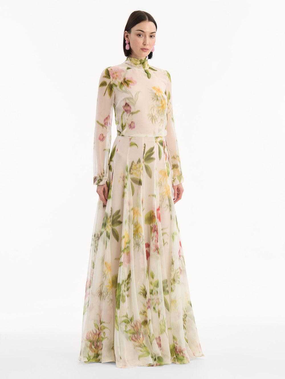 Oscar de la Renta Chiné Dominican Mixed-Floral Chiffon Gown