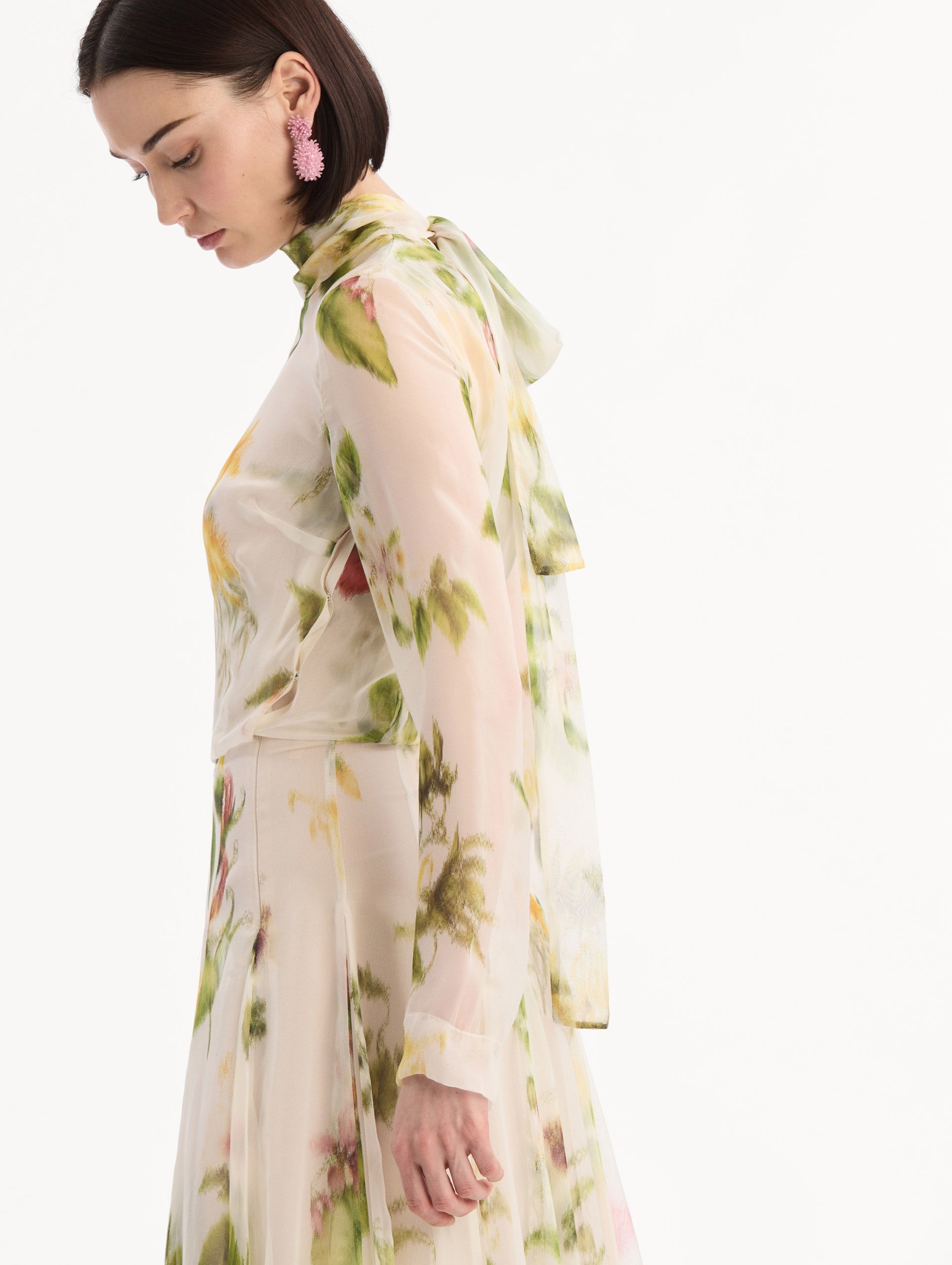 Oscar de la Renta Chiné Dominican Mixed-Floral Chiffon Gown