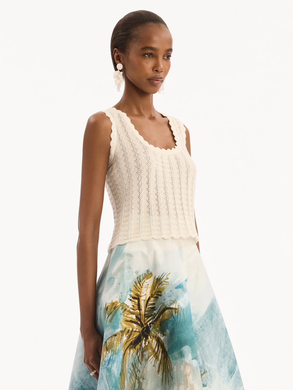 Oscar de la Renta Pointelle Weave Tank