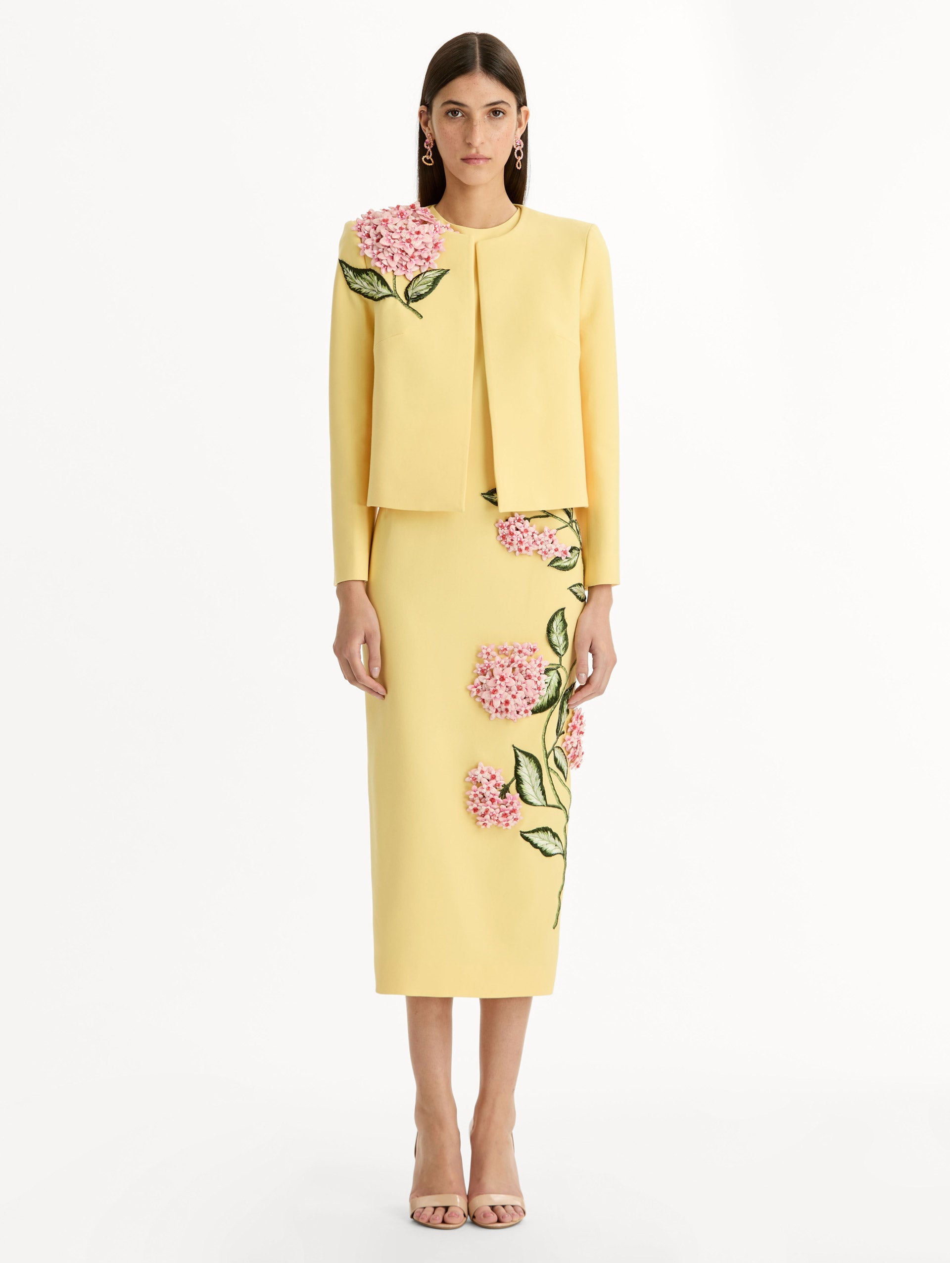 Oscar de la Renta Porcelain Flower Embroidered Jacket