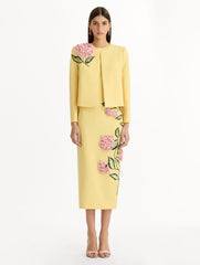 Oscar de la Renta Porcelain Flower Embroidered Jacket