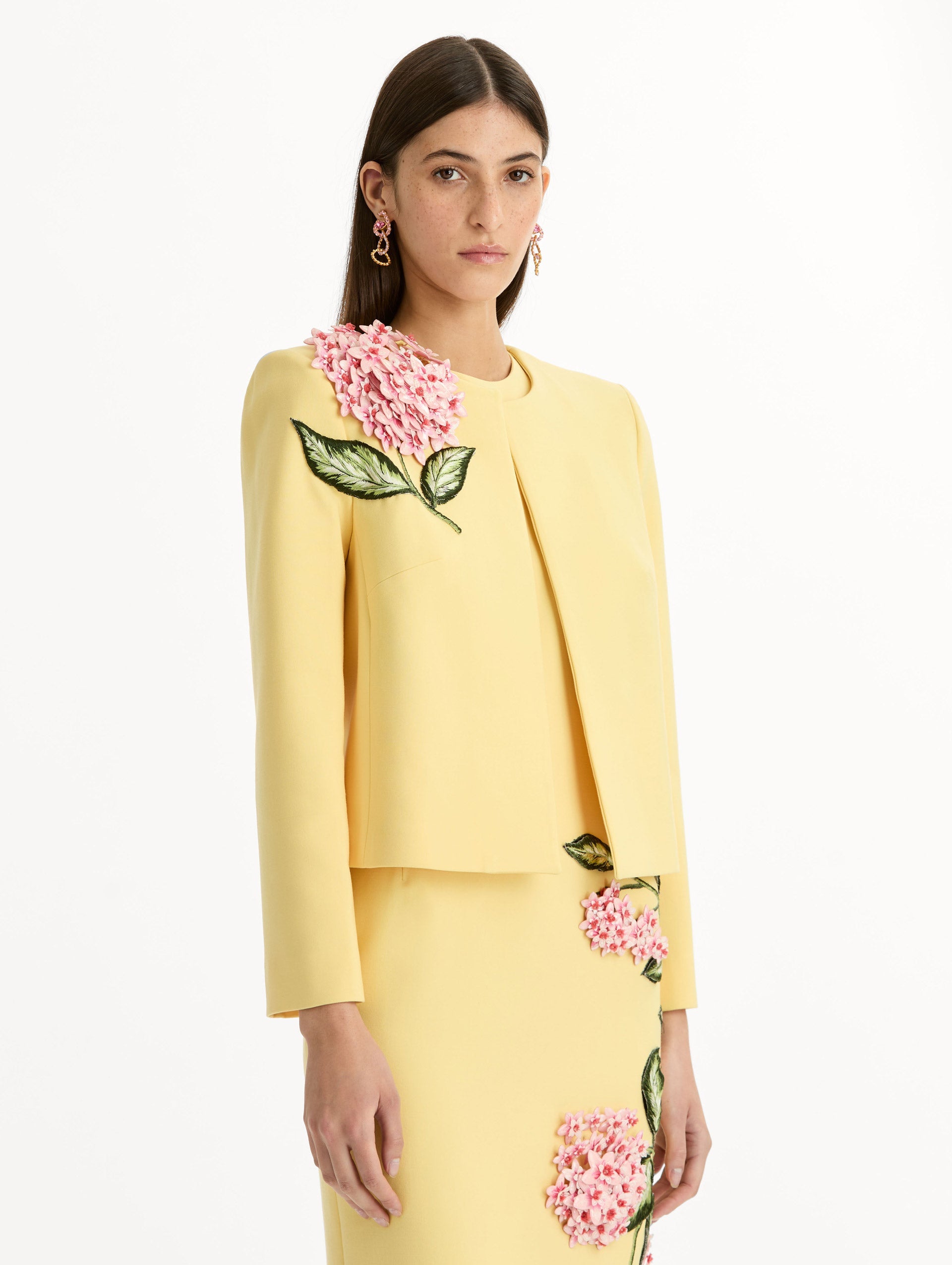 Oscar de la Renta Porcelain Flower Embroidered Jacket