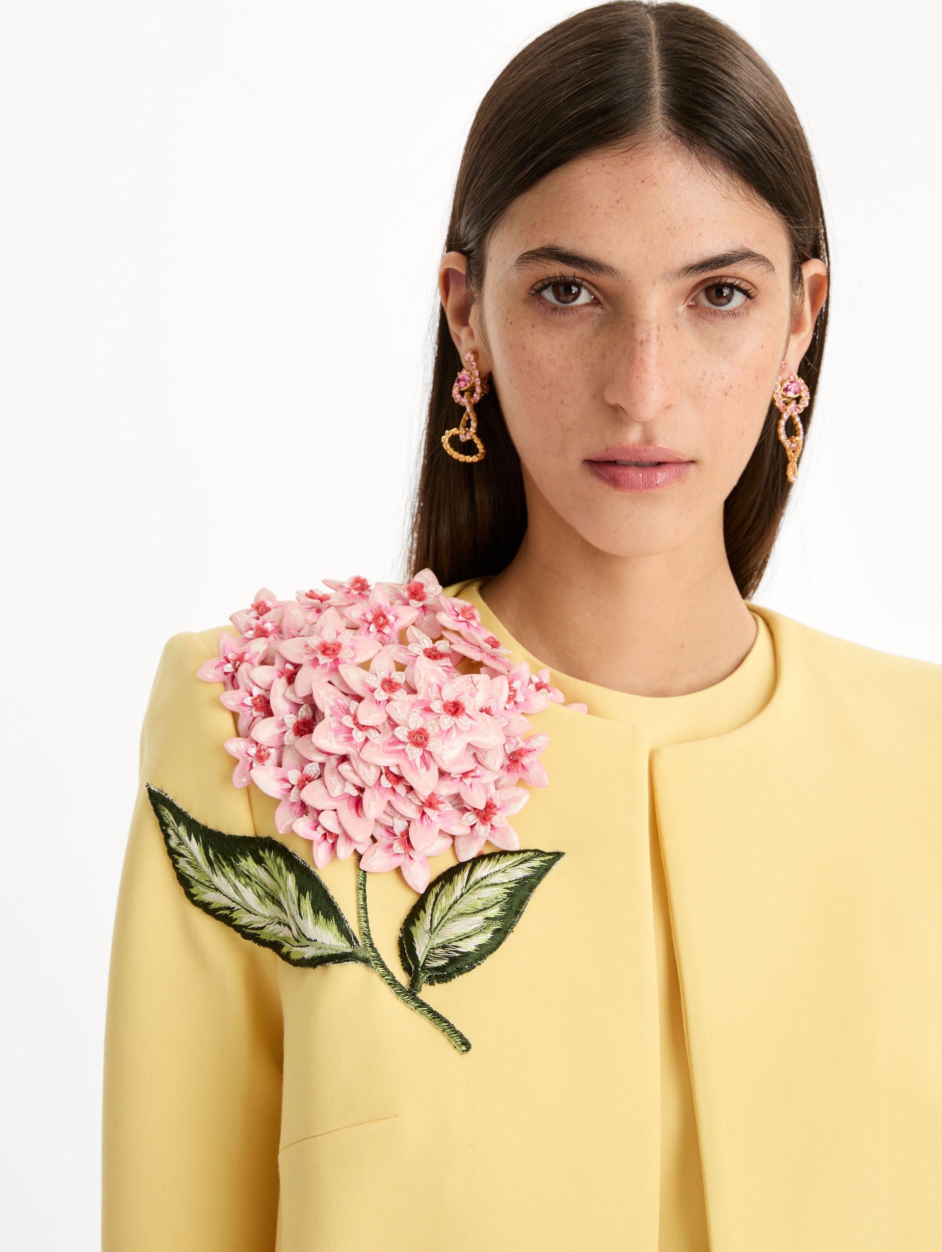Oscar de la Renta Porcelain Flower Embroidered Jacket