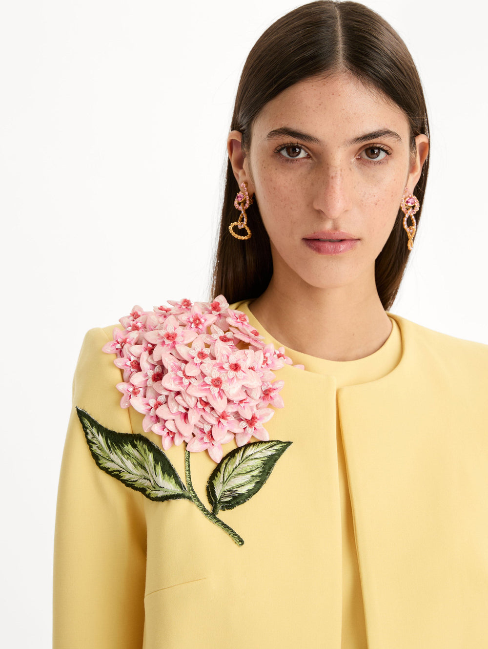 Oscar de la Renta Porcelain Flower Embroidered Jacket