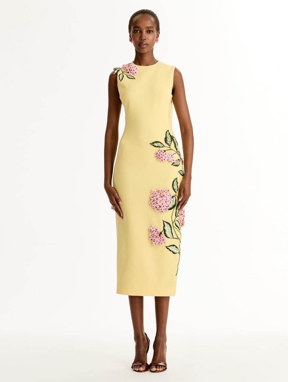 Oscar de la Renta Porcelain Flower Embroidered Dress