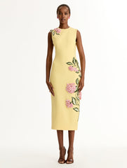 Oscar de la Renta Porcelain Flower Embroidered Dress
