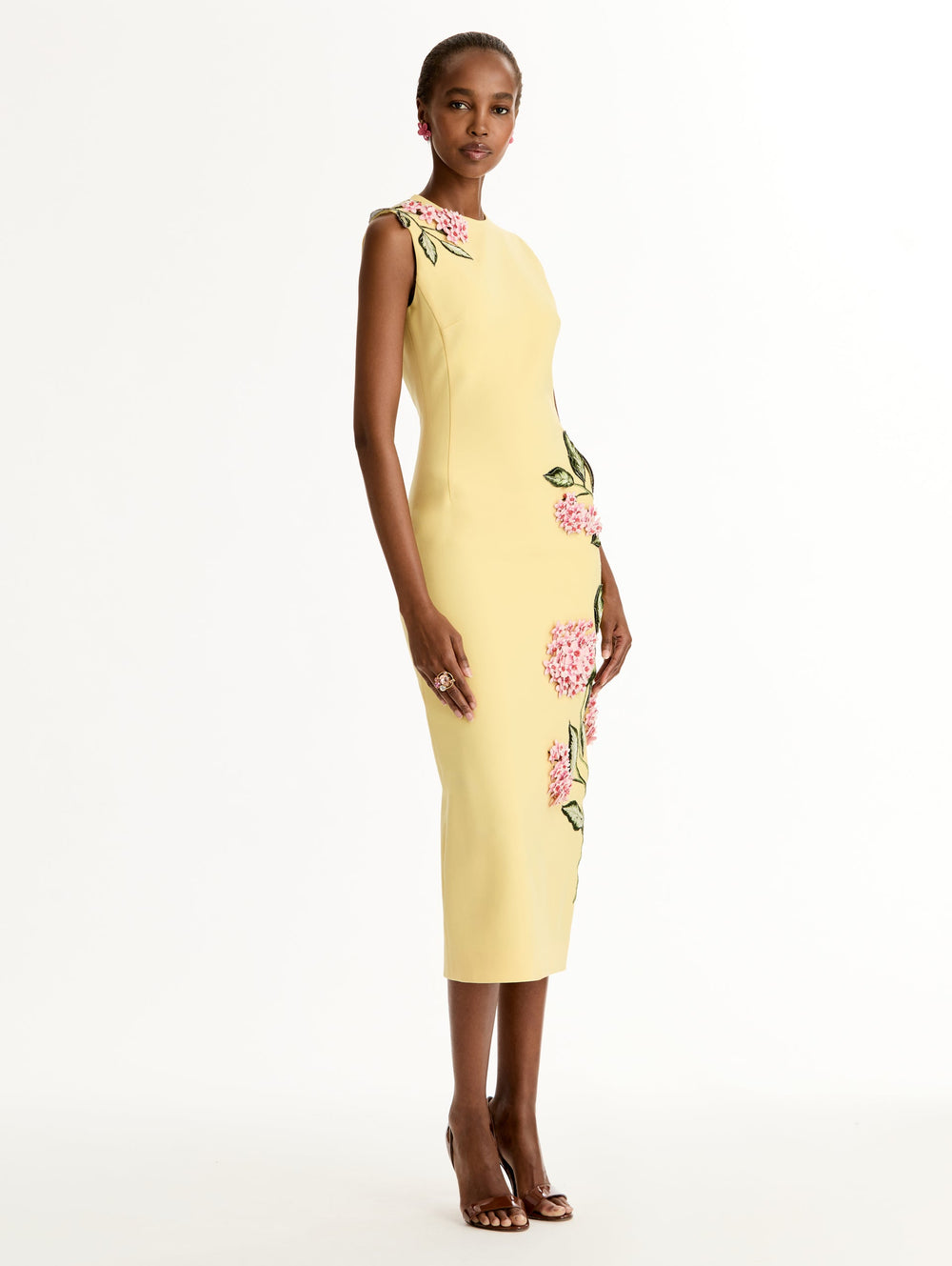 Oscar de la Renta Porcelain Flower Embroidered Dress