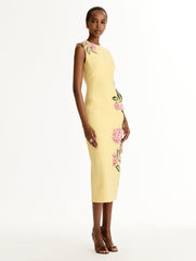 Oscar de la Renta Porcelain Flower Embroidered Dress