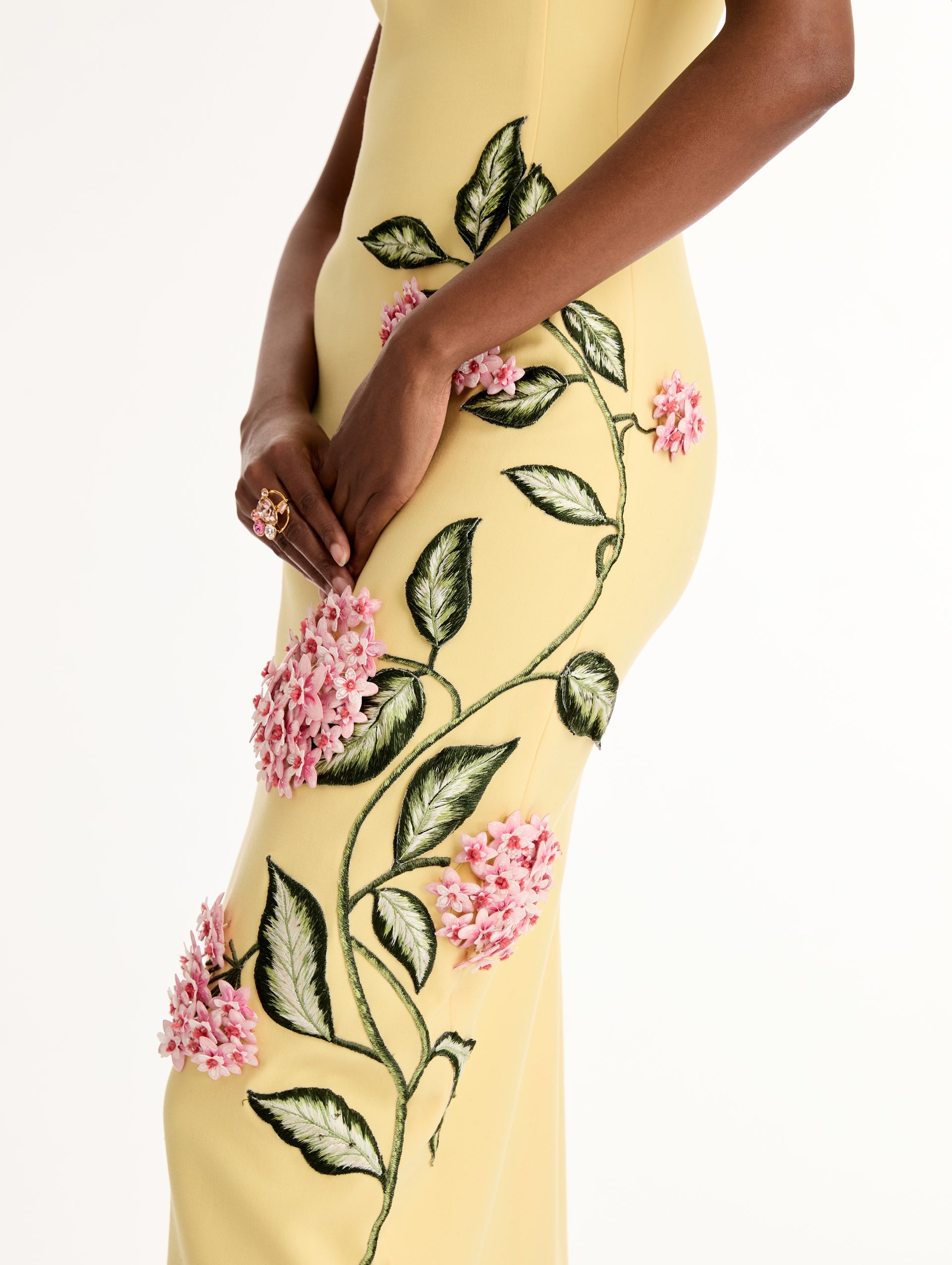 Oscar de la Renta Porcelain Flower Embroidered Dress