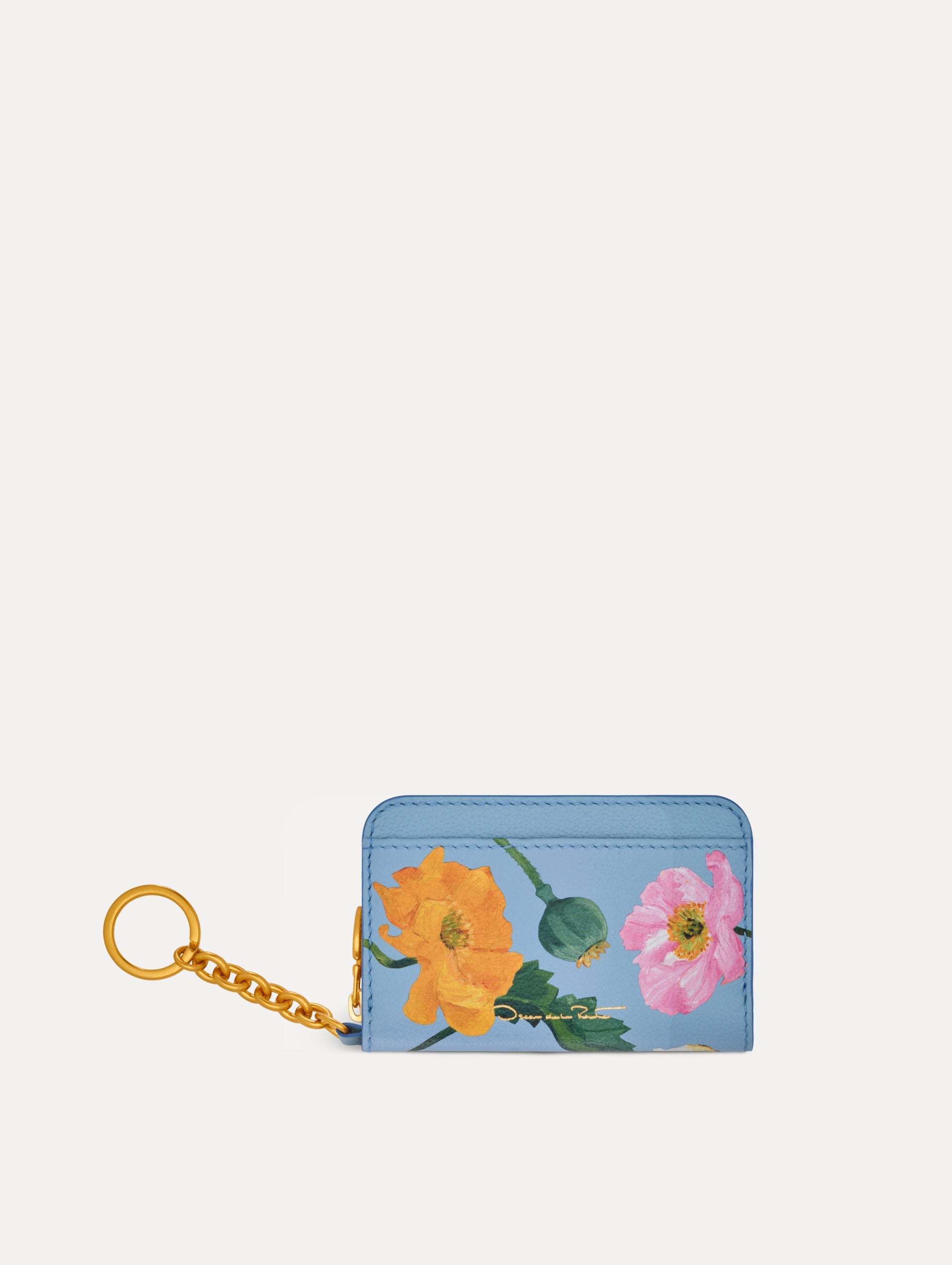 Oscar de la Renta Poppy-Printed Zip Card Case