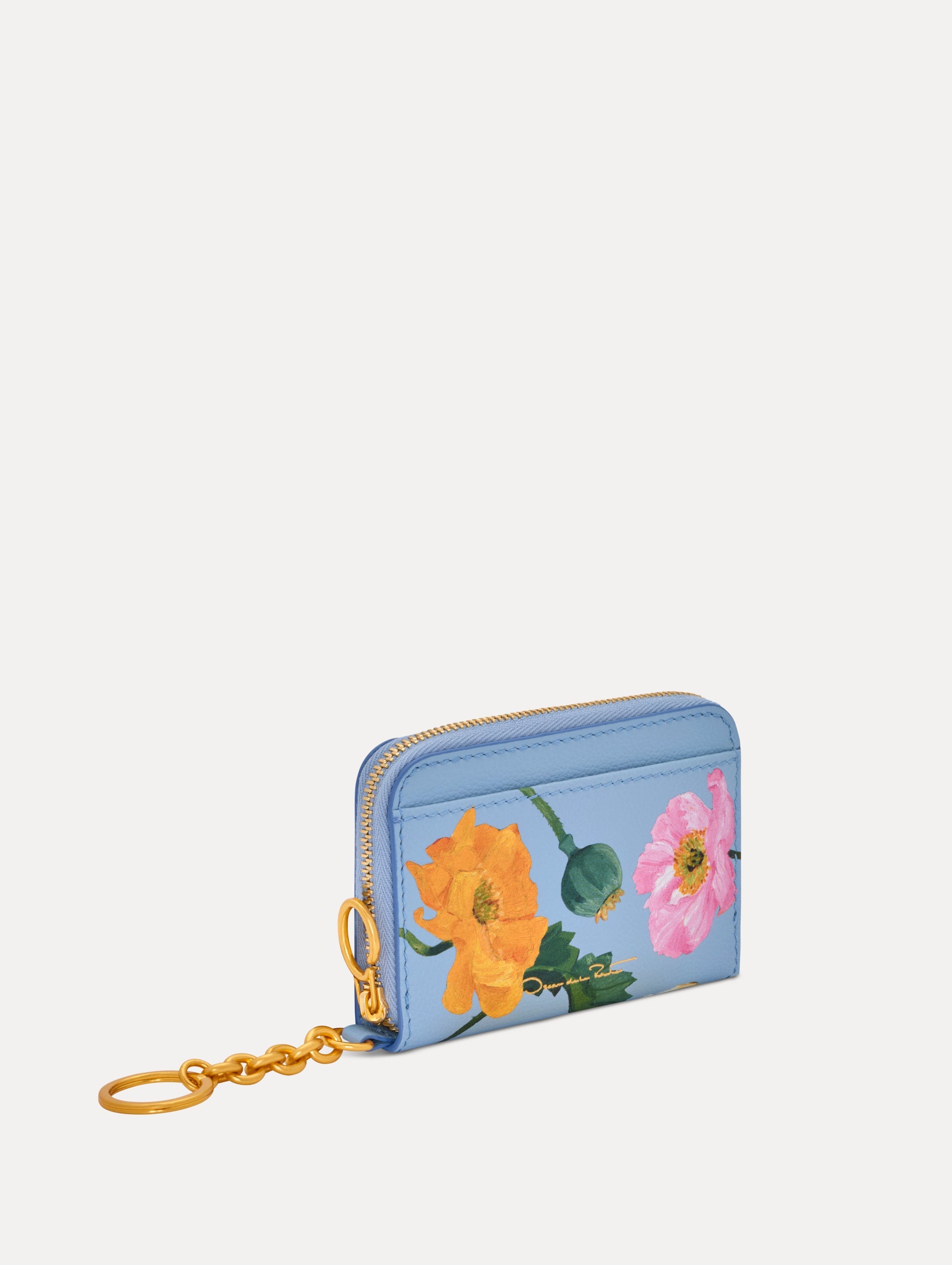 Oscar de la Renta Poppy-Printed Zip Card Case