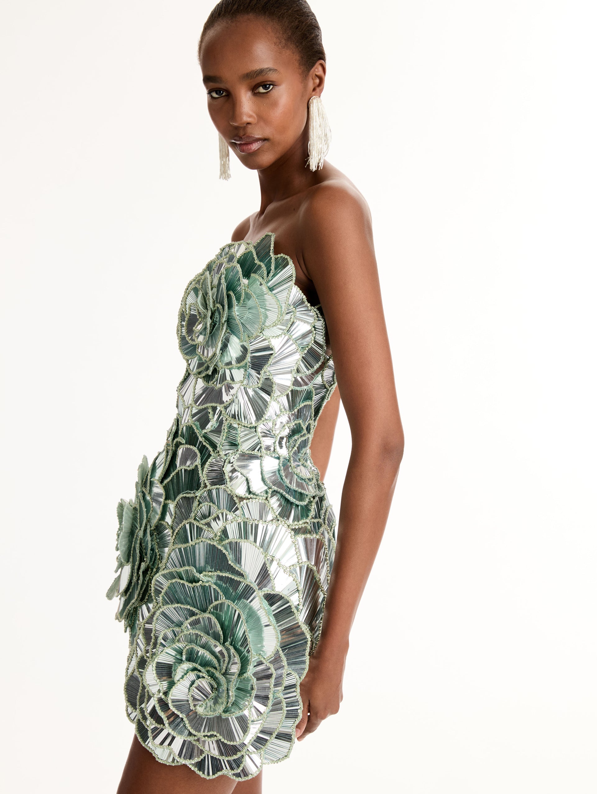 Oscar de la Renta Geometric Sequin Rosette Mini Dress