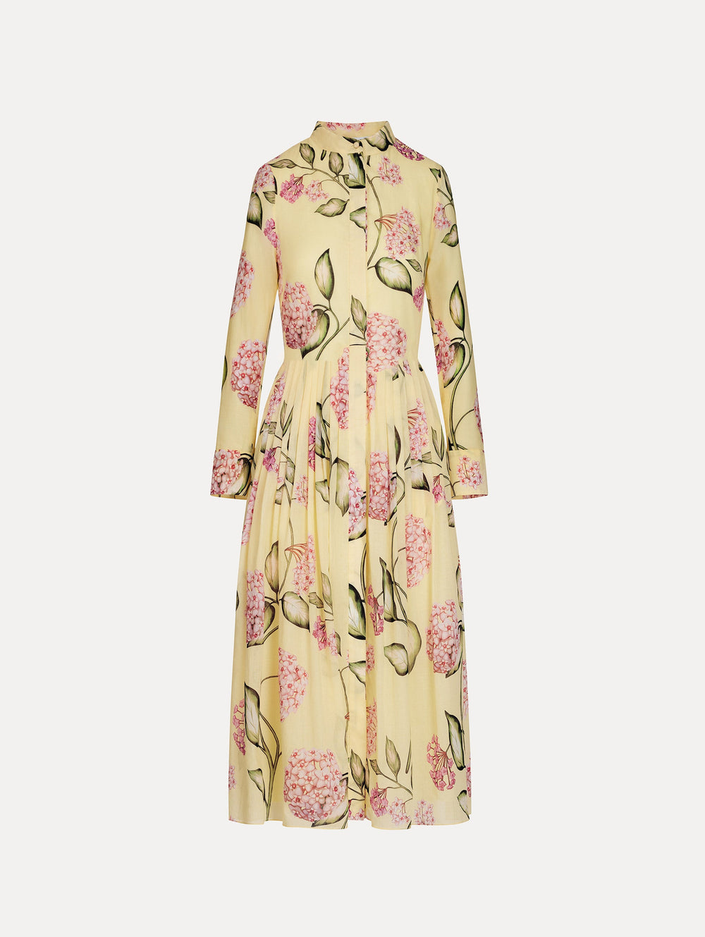 Oscar de la Renta Porcelain Flower Cotton Poplin Long-Sleeve Dress
