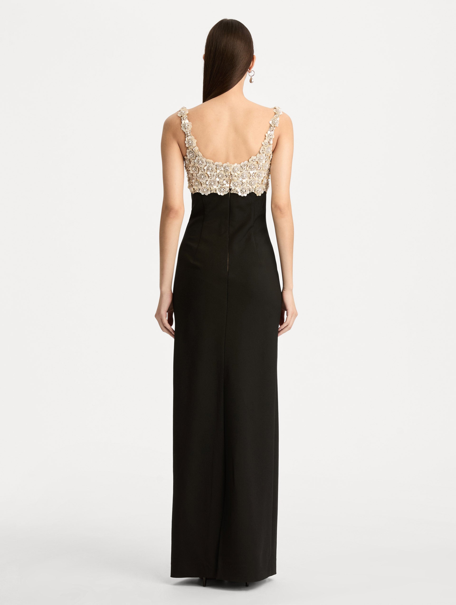 Oscar de la Renta Mother of Pearl Embroidered Sleeveless Gown