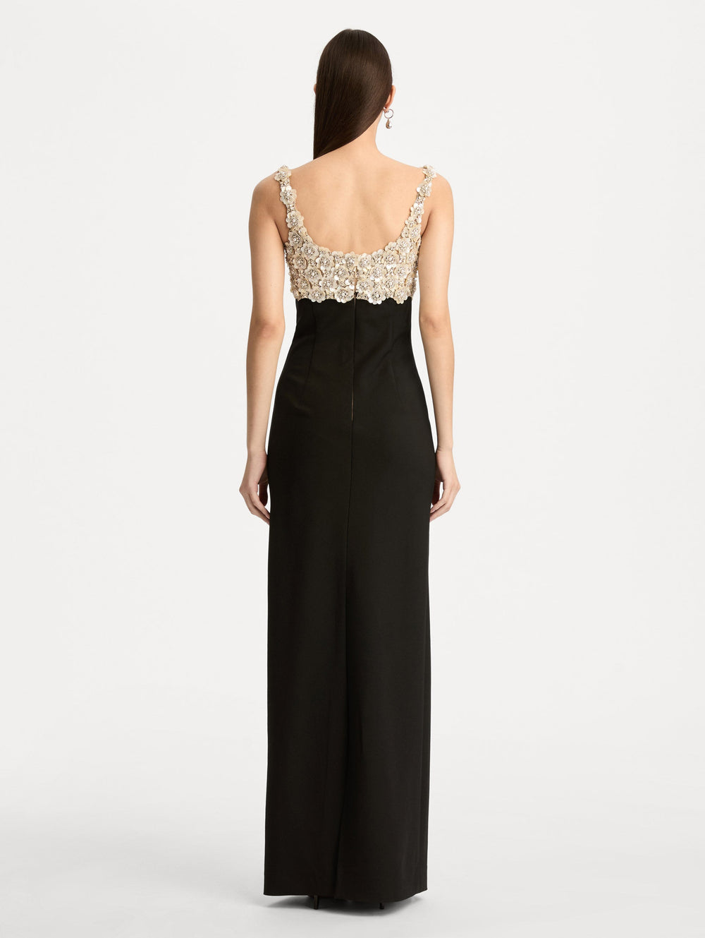 Oscar de la Renta Mother of Pearl Embroidered Sleeveless Gown