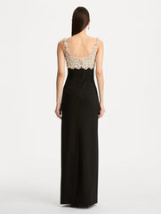 Oscar de la Renta Mother of Pearl Embroidered Sleeveless Gown