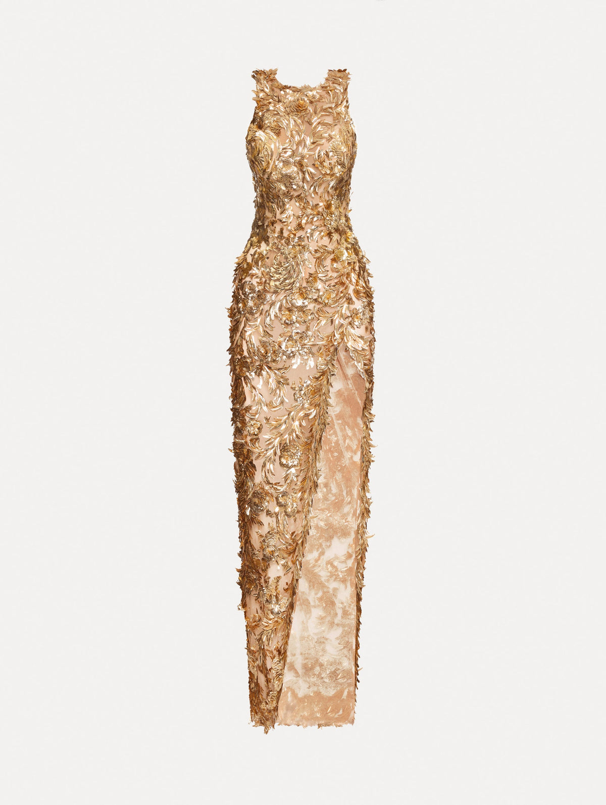 Oscar de la Renta Baroque Sequin Leaves Embroidered Gown