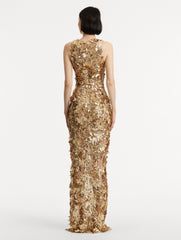 Oscar de la Renta Baroque Sequin Leaves Embroidered Gown
