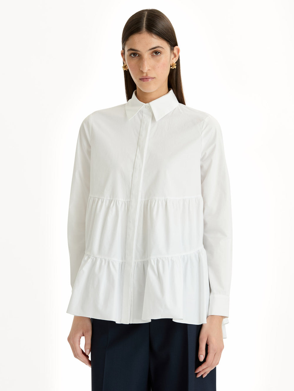 Oscar de la Renta Tiered Cotton Poplin Blouse