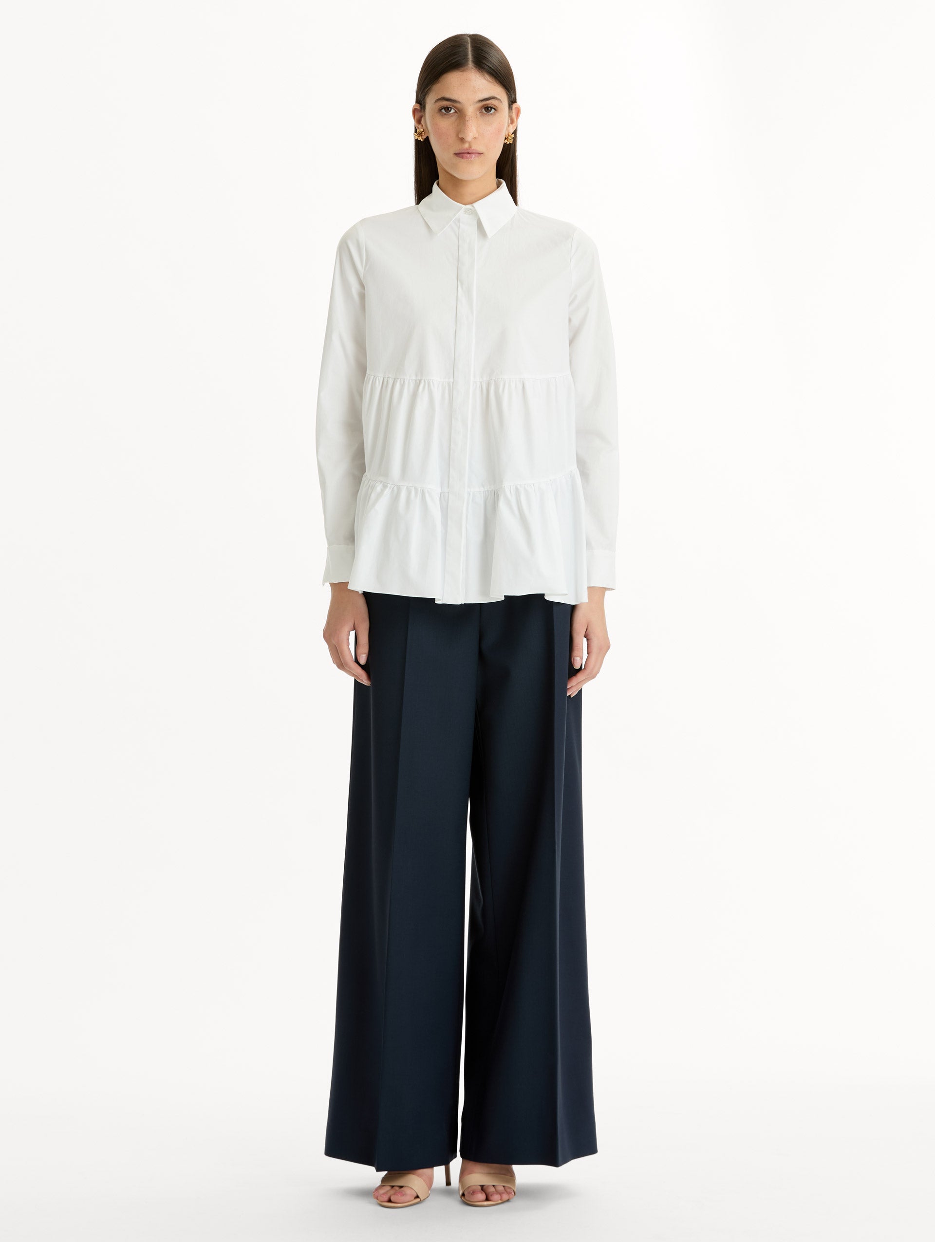 Oscar de la Renta Tiered Cotton Poplin Blouse