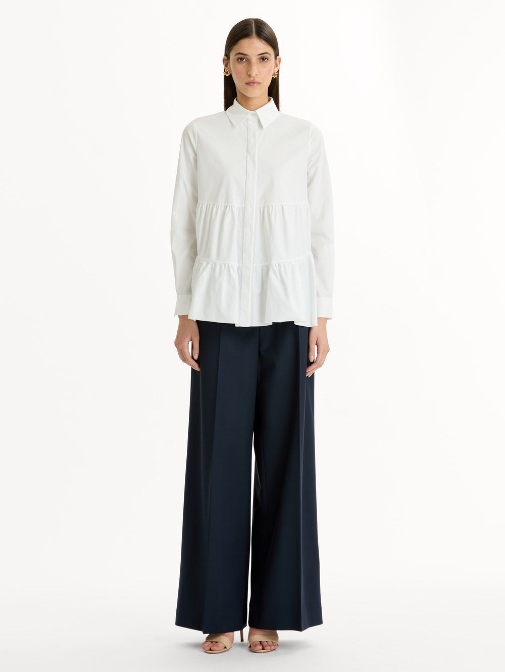 Oscar de la Renta Tiered Cotton Poplin Blouse