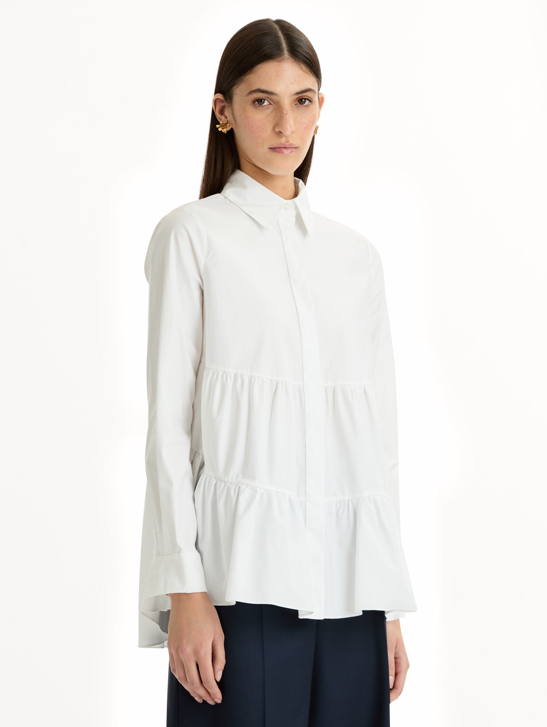Oscar de la Renta Tiered Cotton Poplin Blouse
