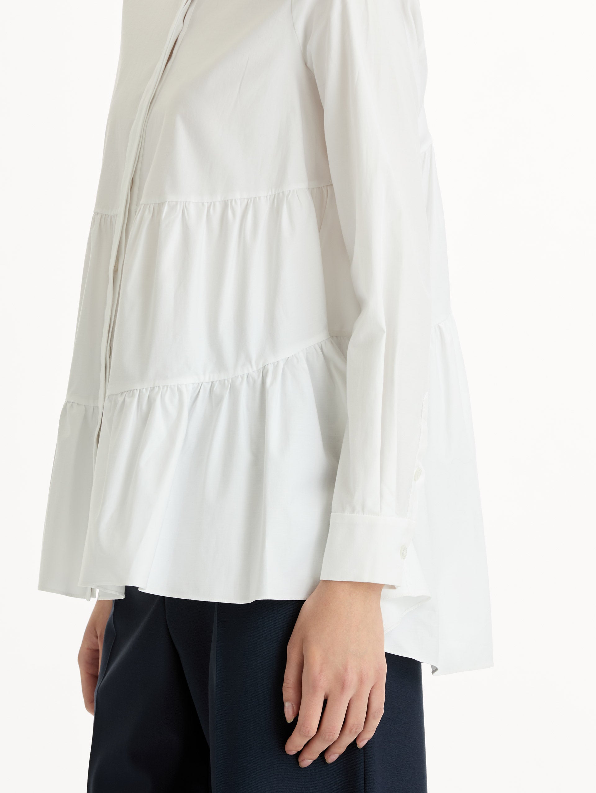 Oscar de la Renta Tiered Cotton Poplin Blouse